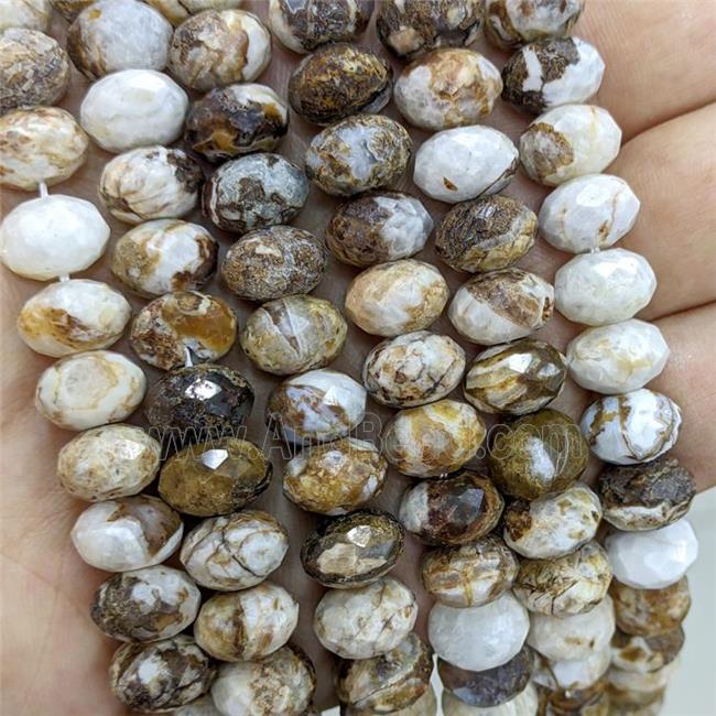 Natural American Wooden Petrified Jasper Beads Faceted Rondelle
