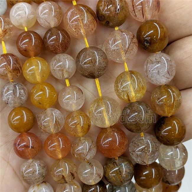 Natural Rutilated Quartz Beads Multicolor Smooth Round