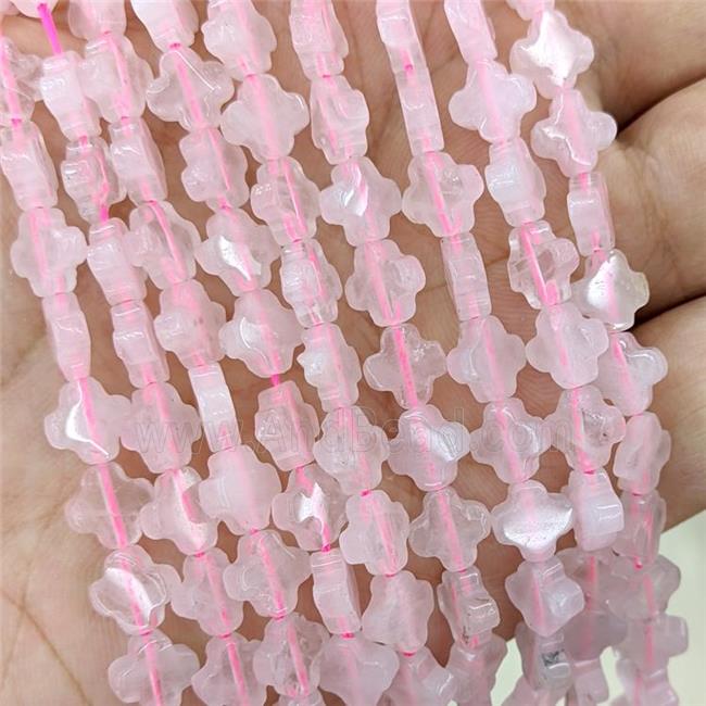 Natural Pink Rose Quartz Clover Beads