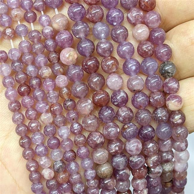 Natural Chinese Lepidolite Beads Purple Smooth Round