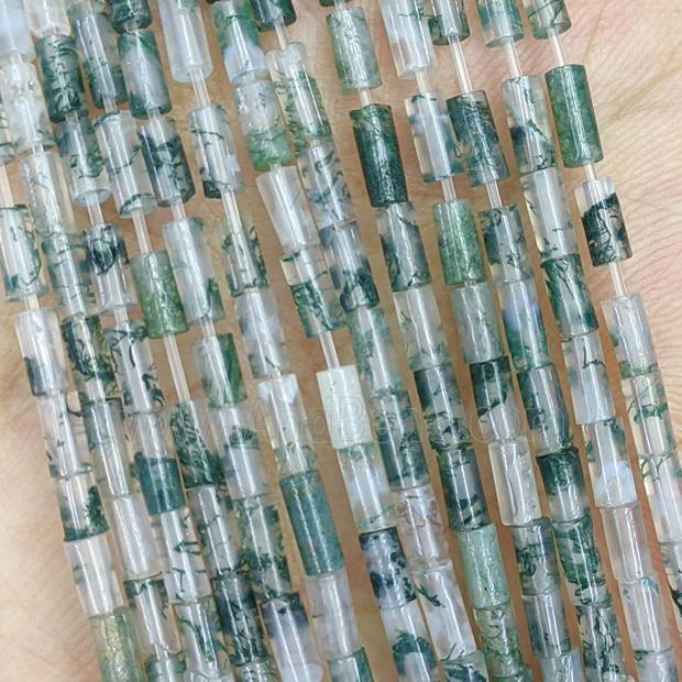 Natural Green Moss Agate Tube Beads