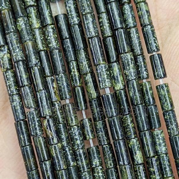 Natural Green Kambaba Jasper Tube Beads Tiny