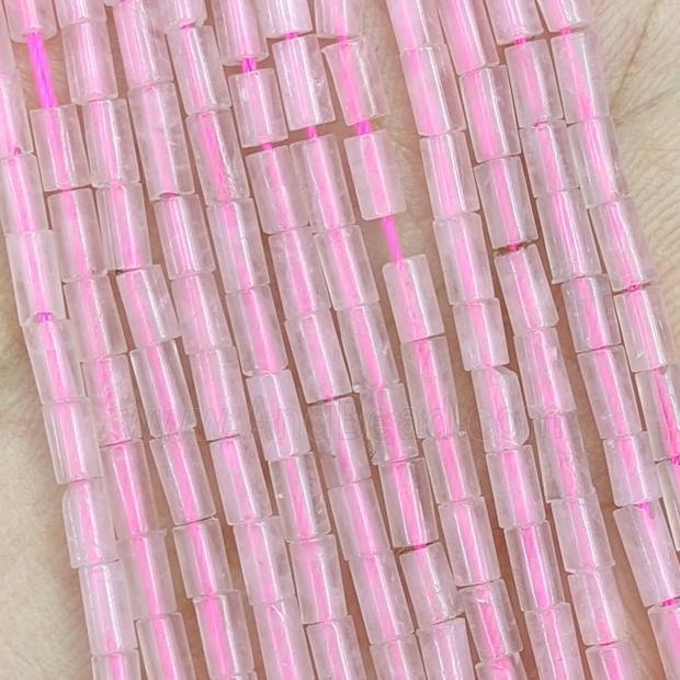 Natural Pink Rose Quartz Tube Beads Tiny
