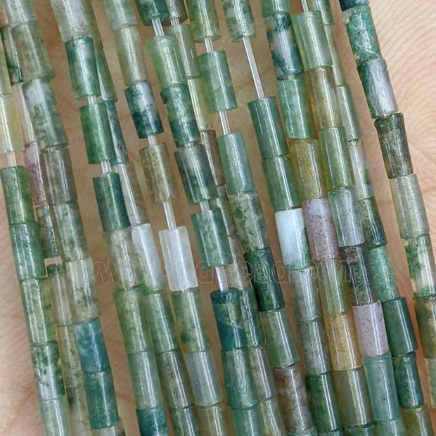 Natural Indian Agate Tube Beads Green