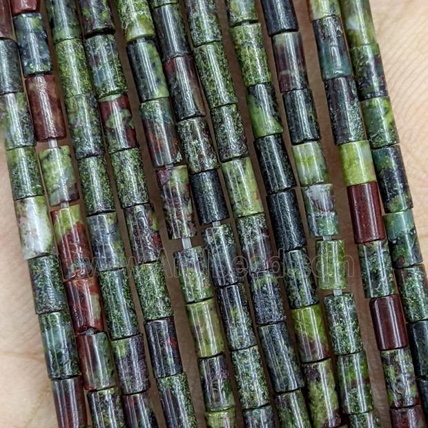 Natural Dragon Bloodstone Tube Beads Green