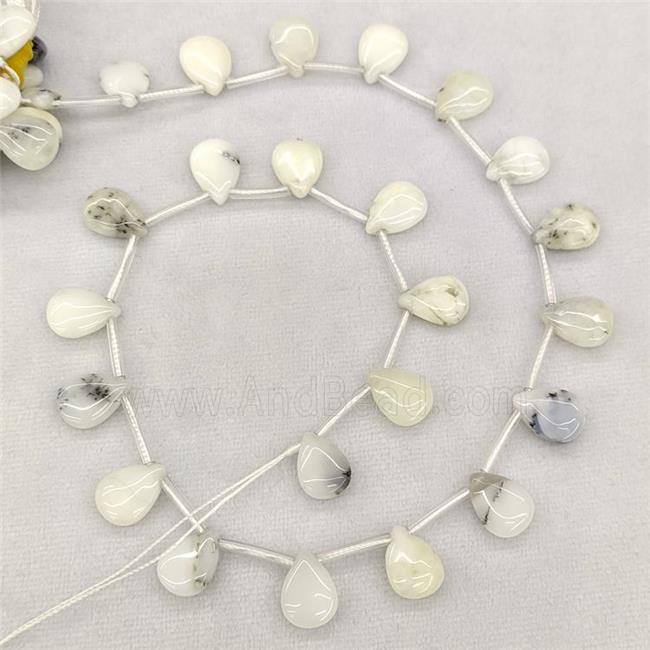 Natural White Moss Opal Teardrop Beads Topdrilled