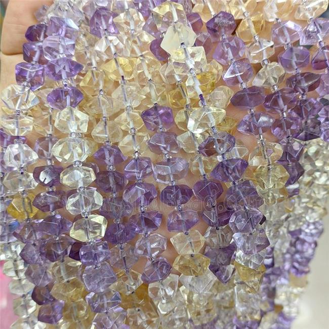 Natural Citrine And Amethyst Beads Faceted Square
