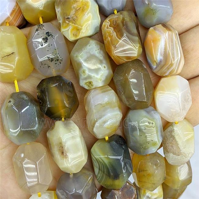 Natural Botswana Agate Column Beads Faceted Yellow