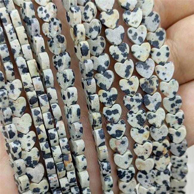 Natural Black Dalmatian Jasper Heart Beads