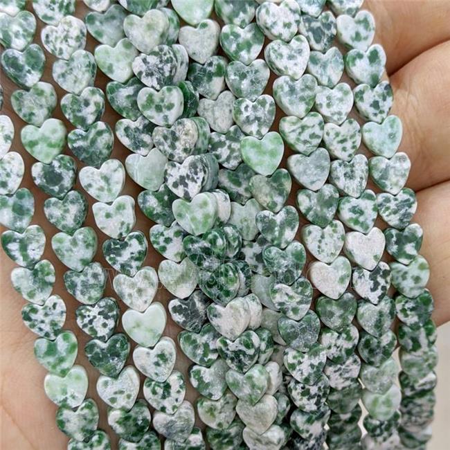Natural Green Dalmatian Jasper Heart Beads