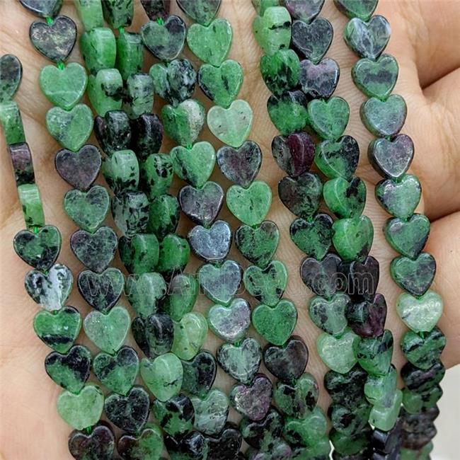 Natural Ruby In Zoisite Heart Beads Green