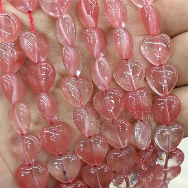 Pink Synthetic Quartz Heart Beads