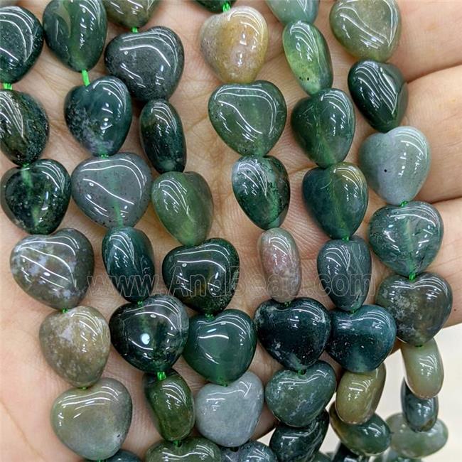 Natural Indian Agate Heart Beads Green