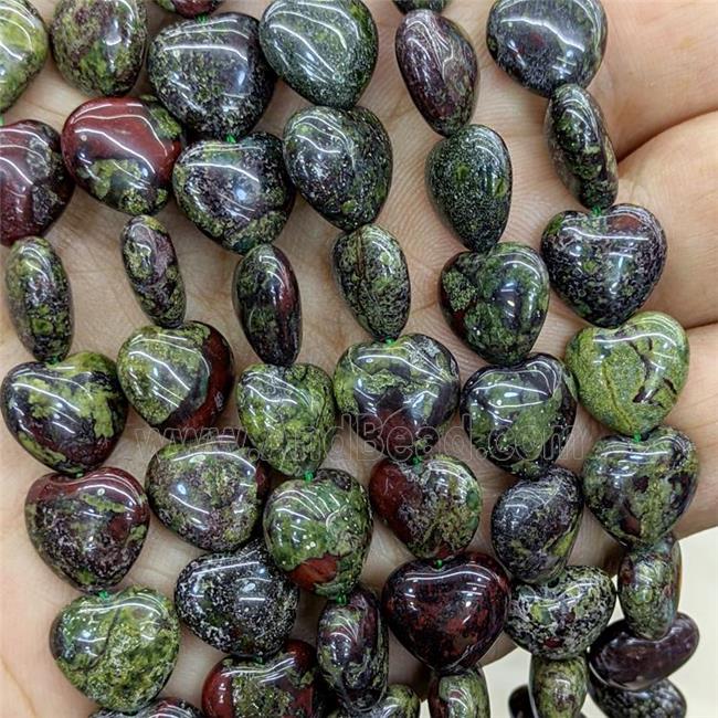 Natural Dragon Bloodstone Heart Beads Green