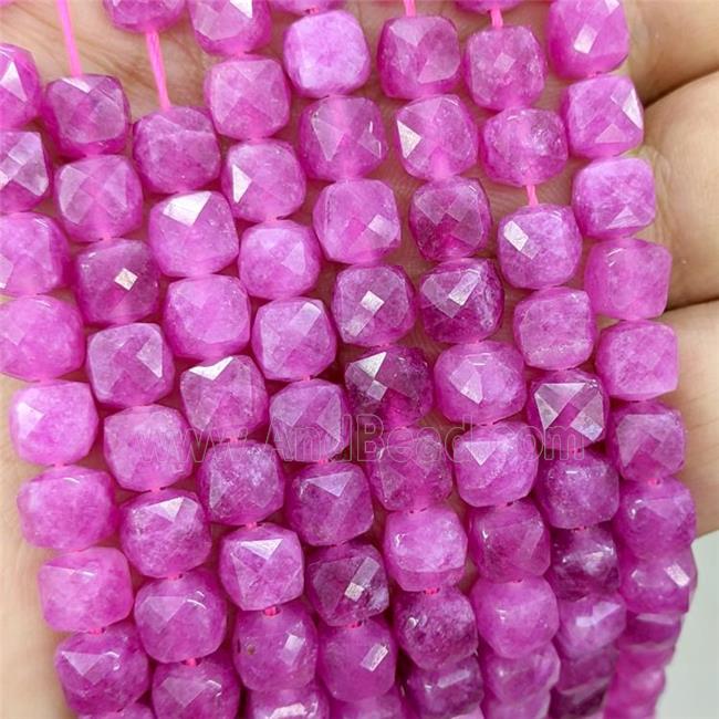 Hotpink Jade Beads Dye Faceted Cube