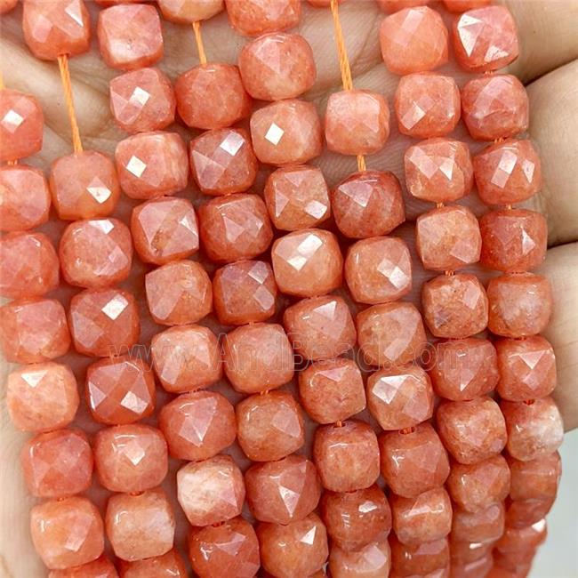 Orange Jade Beads Dye Faceted Cube