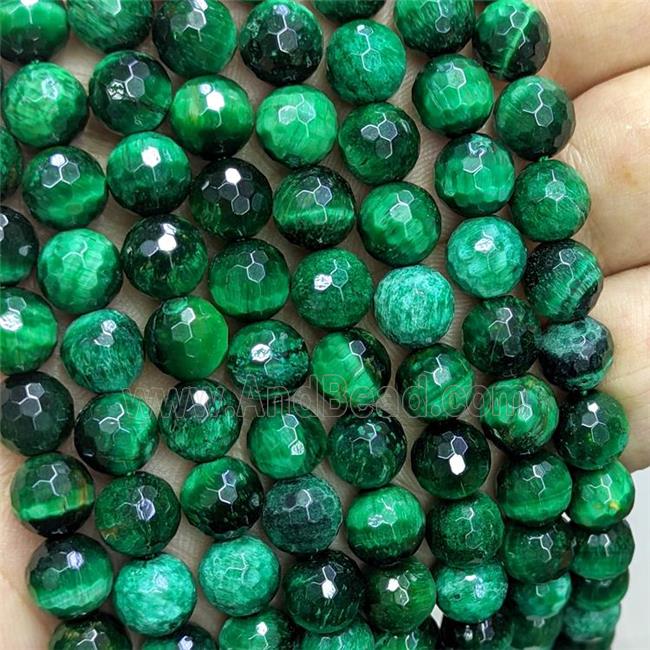 Natural Tiger Eye Stone Beads Green Dye Faceted Round