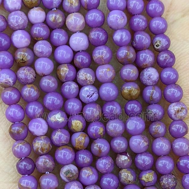 Natural Phosphosiderite Beads Purple Smooth Round