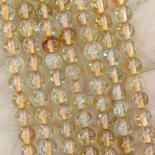 Natural Citrine Beads Yellow Smooth Round
