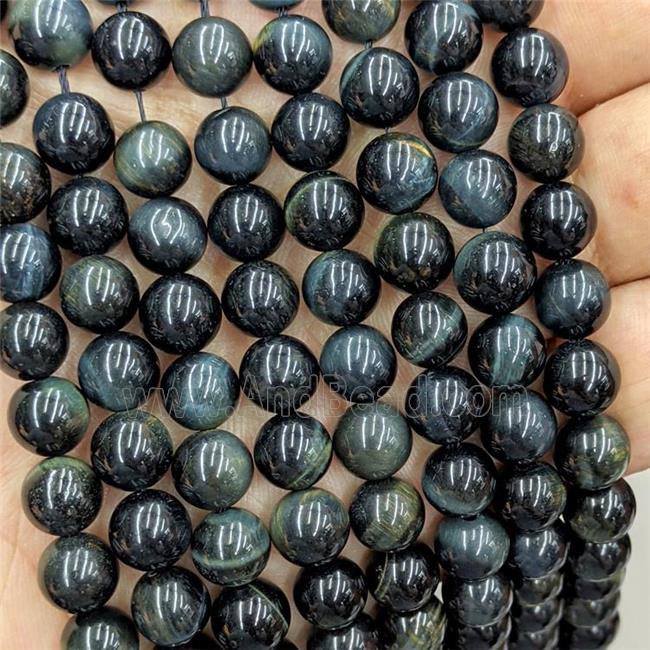 Blue Tiger Eye Stone Beads Smooth Round Natural Color