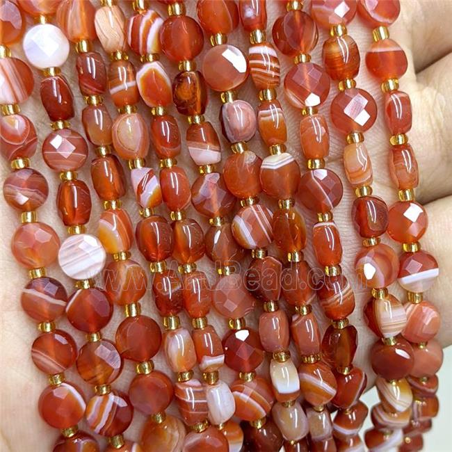 Natural Red Stripe Agate Beads Band Dye Faceted Coin