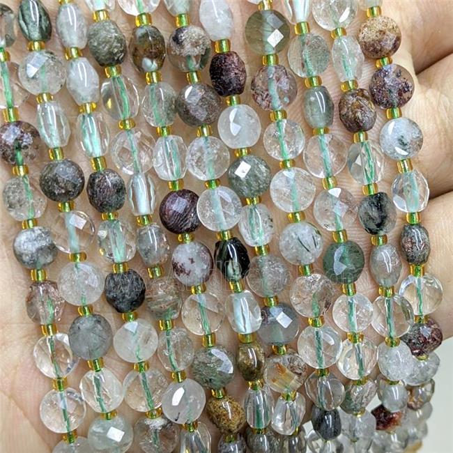Natural Green Chlorite Quartz Beads Faceted Coin