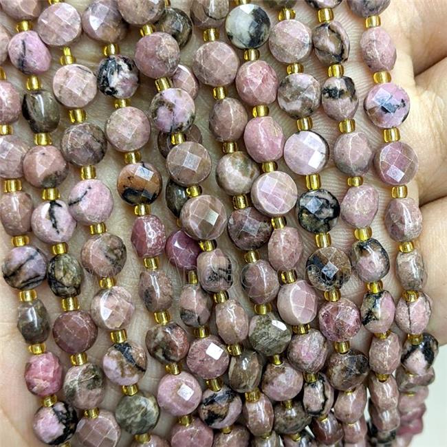 Natural Chinese Rhodonite Beads Faceted Coin