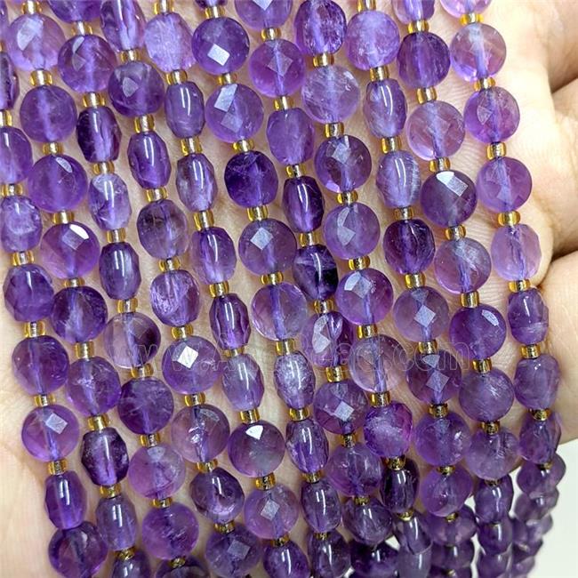 Natural Purple Amethyst Beads Faceted Coin