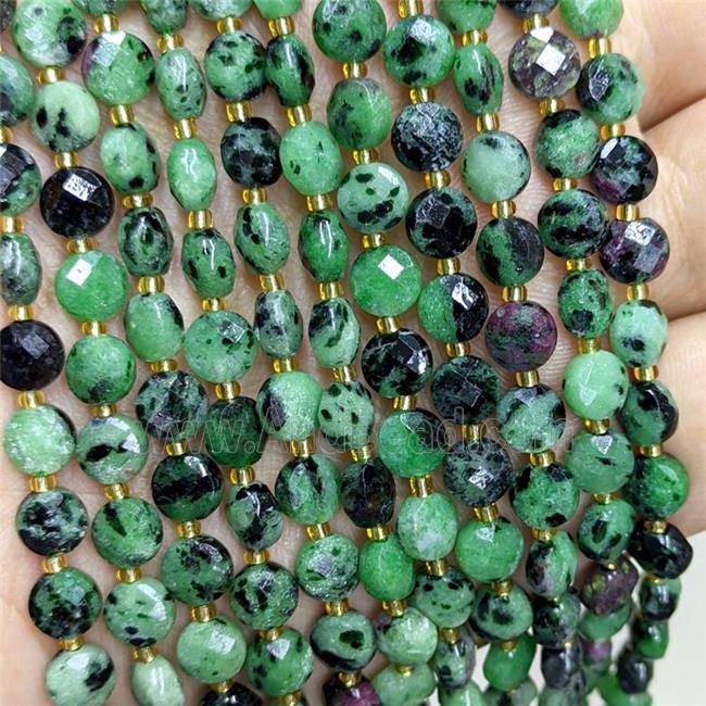 Natural Green Zoisite Beads Faceted Coin