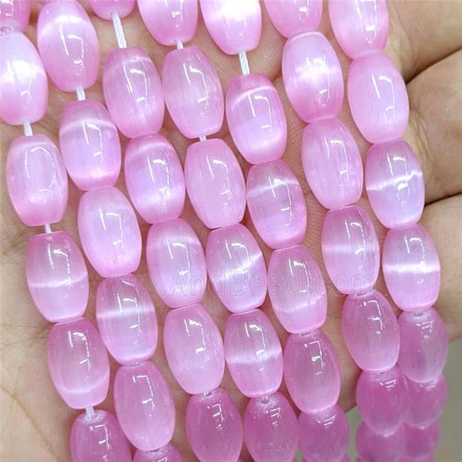 Natural Selenite Rice Beads Pink Dye