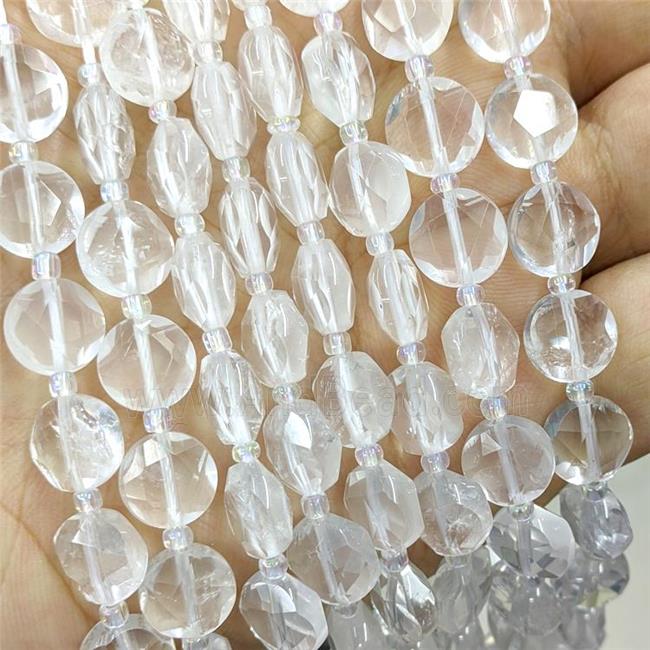 Natural Clear Quartz Beads Faceted Coin