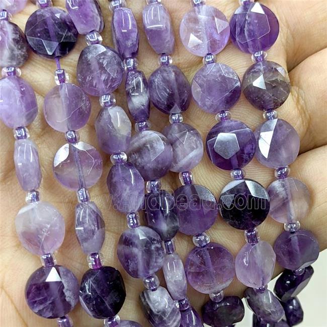 Natural Purple Amethyst Beads Faceted Coin