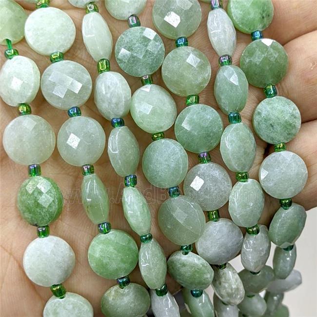 Natural Green Aventurine Beads Faceted Coin