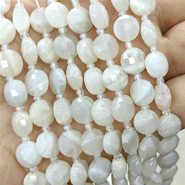 Natural White Moonstone Beads Faceted Coin