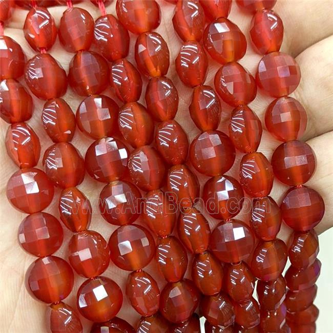 Natural Agate Beads Red Dye Faceted Coin