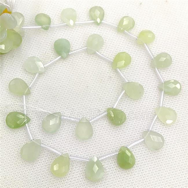 Natural New Mountain Jade Beads Green Faceted Teardrop Topdrilled