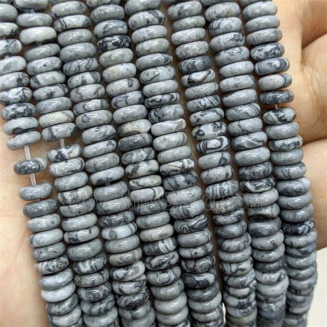 Natural Gray Map Jasper Heishi Beads