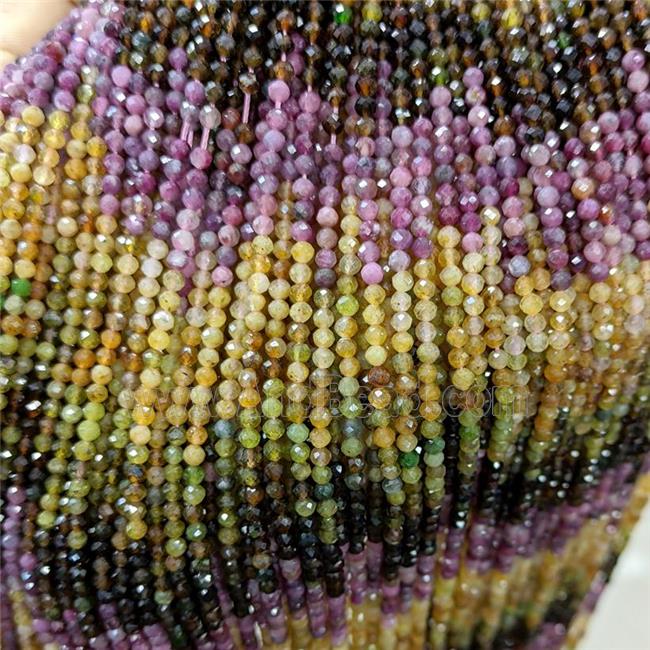 Natural Multicolor Tourmaline Beads Tiny Faceted Round