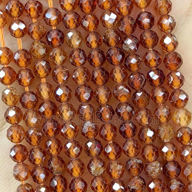 Natural Orange Garnet Beads Faceted Round