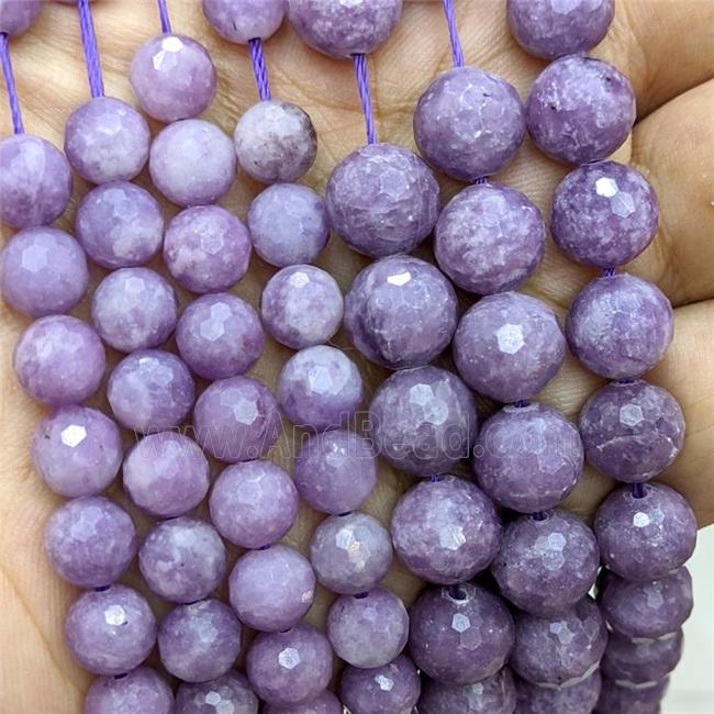Natural Chinese Lepidolite Beads Puprle Faceted Round