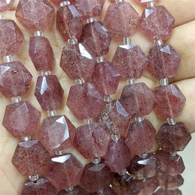 Natural Pink Stawberry Quartz Hexagon Beads