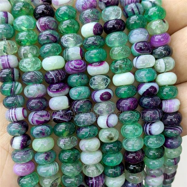 Natural Stripe Agate Beads Banded Smooth Rondelle Green Dye