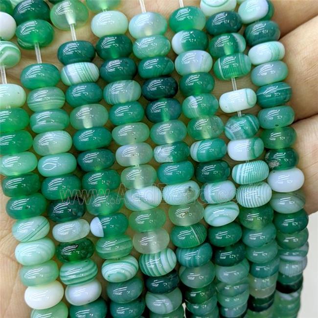 Natural Stripe Agate Beads Banded Smooth Rondelle Green Dye