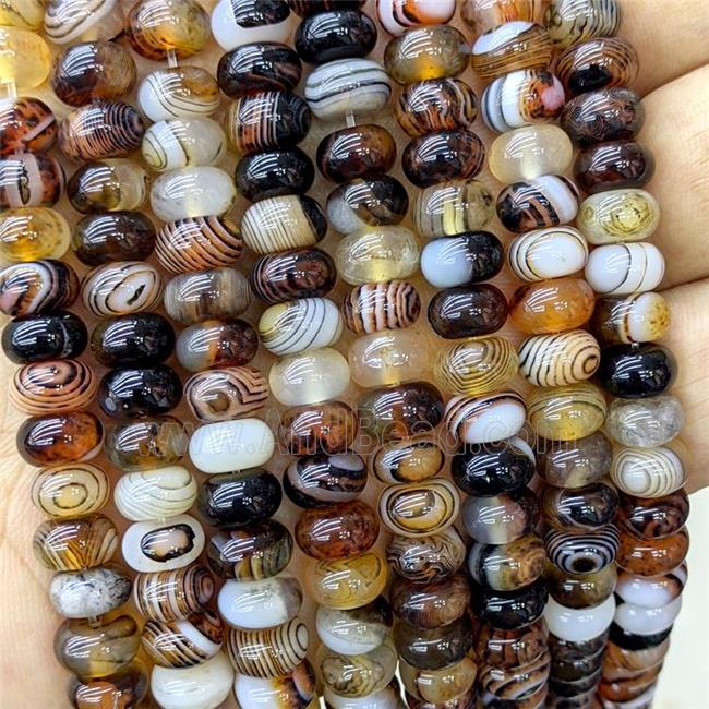 Natural Stripe Agate Beads Banded Smooth Rondelle AmberCoffee Dye