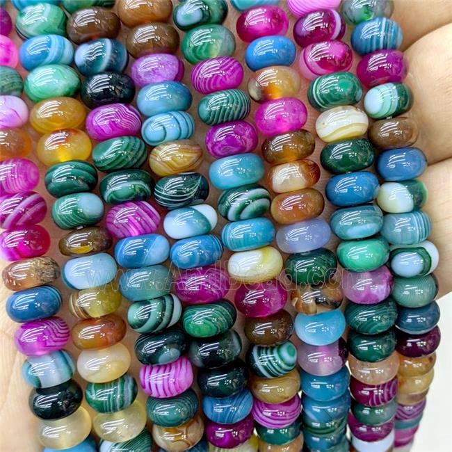 Natural Stripe Agate Beads Banded Smooth Rondelle Dye Mixed Color