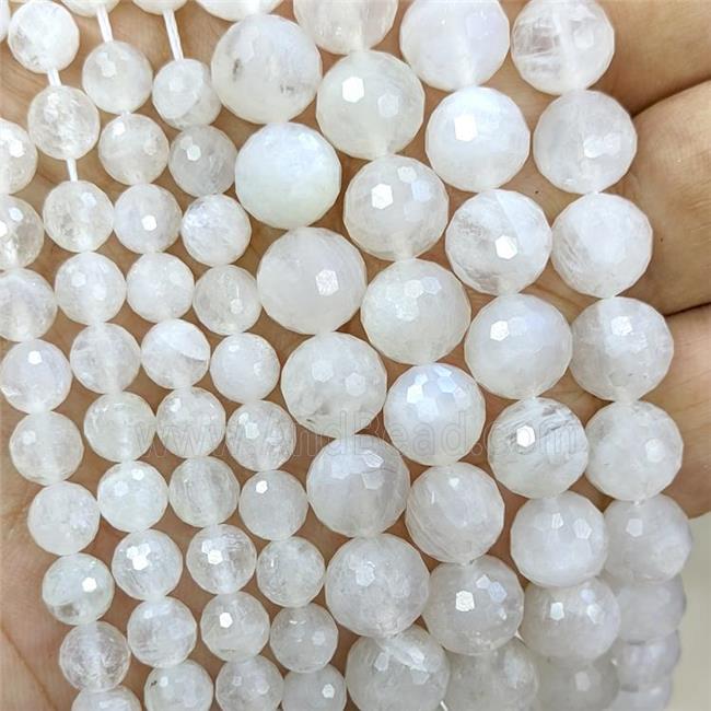 Natural White Moonstone Beads Faceted Round