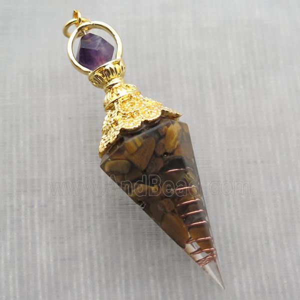 yellow Tiger eye stone chips pendulum pendant