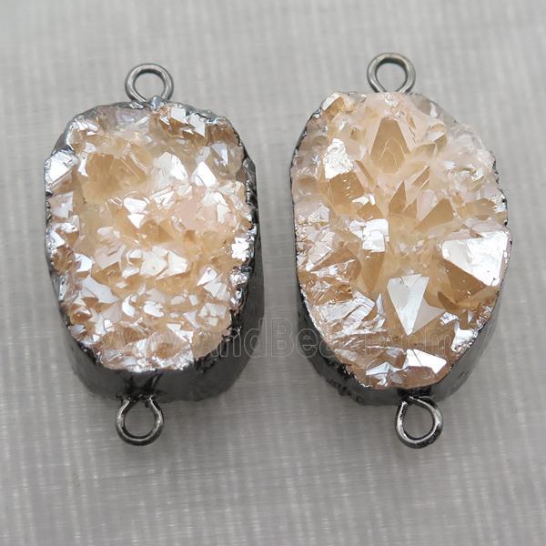 champagne Quartz Druzy connector, freeform, black plated