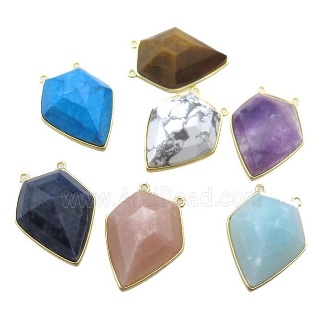 mixed Gemstone arrowhead pendant with 2loops, gold plated