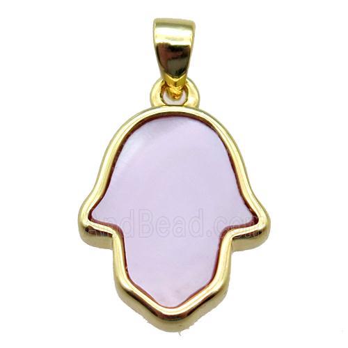 pink queen shell hamsahand pendant, gold plated